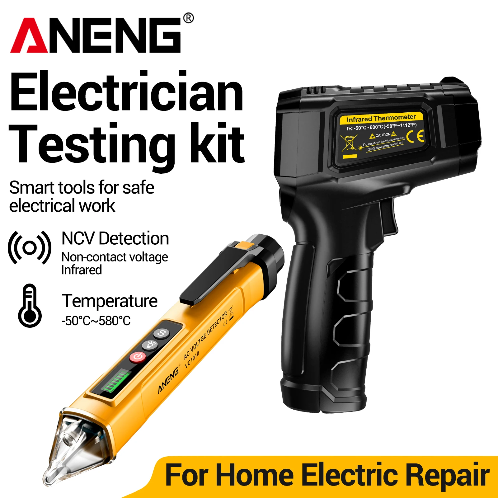 Industrial Laser Pen - ANENG TH202 レーザー温度計とVC1010電圧テストペン-50~600 ℃ 温度測定 12~1000V