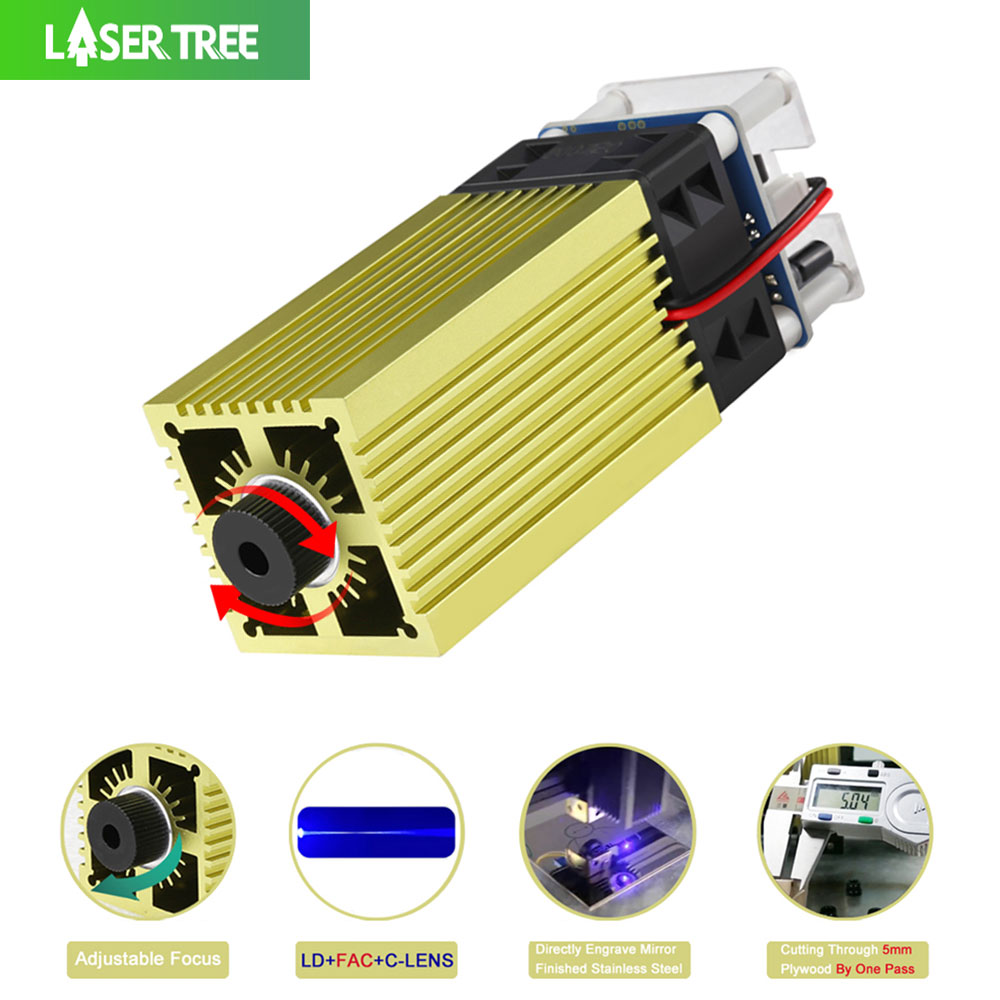 Industrial Laser Cutter - レーザーツリーフォーカス調整可能なブルーレーザーモジュール、レーザー切断用CNCヘッド、彫刻機、木材工具、4w、5w、12v